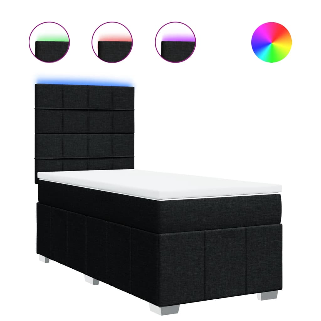 vidaXL Κρεβάτι Boxspring με Στρώμα Μαύρο 90x200 εκ. Υφασμάτινο