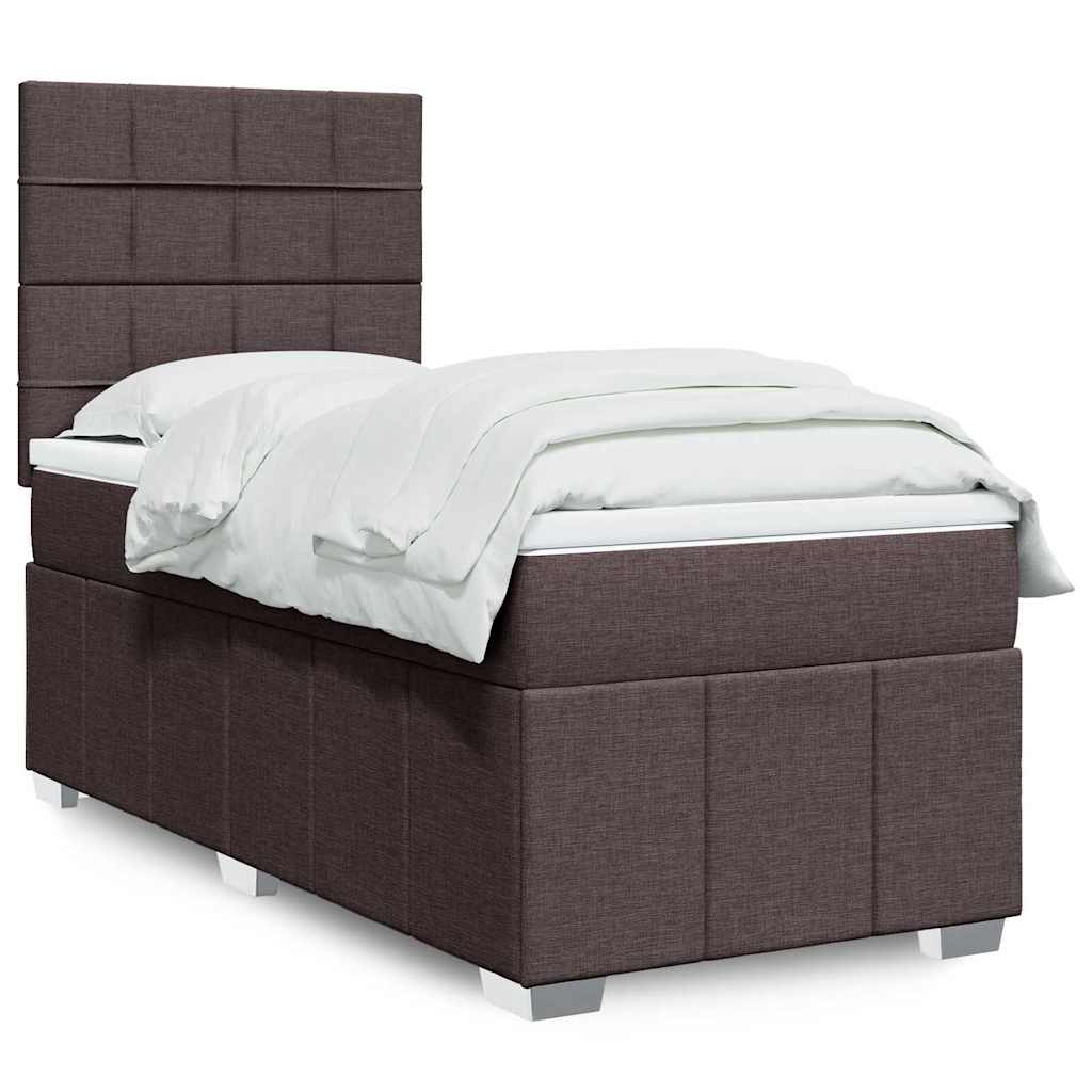 vidaXL Κρεβάτι Boxspring με Στρώμα Σκούρο Καφέ 90x200 εκ. Υφασμάτινο