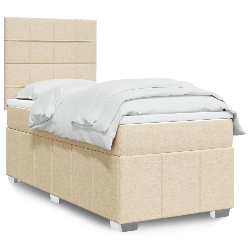 vidaXL Κρεβάτι Boxspring με Στρώμα Κρεμ 90x200 εκ.Υφασμάτινο