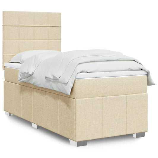 vidaXL Κρεβάτι Boxspring με Στρώμα Κρεμ 90x200 εκ.Υφασμάτινο