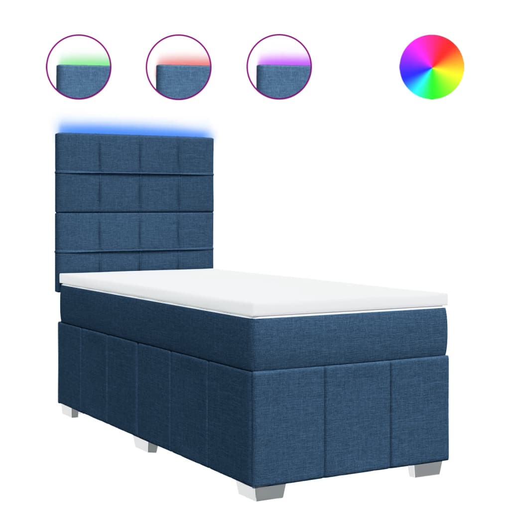 vidaXL Κρεβάτι Boxspring με Στρώμα Μπλε 90x200 εκ.Υφασμάτινο