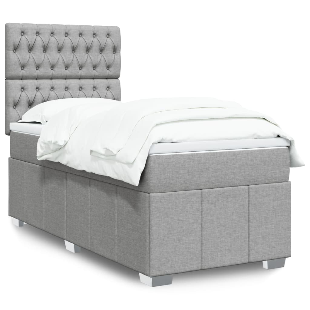 vidaXL Κρεβάτι Boxspring με Στρώμα Ανοιχτό Γκρι 90x200 εκ. Υφασμάτινο