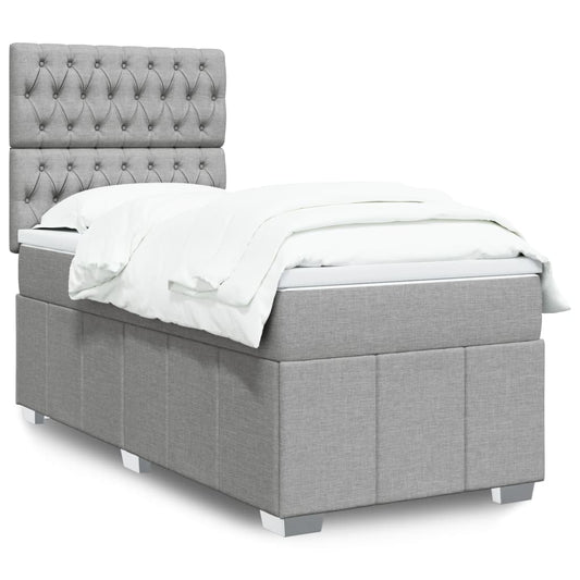 vidaXL Κρεβάτι Boxspring με Στρώμα Ανοιχτό Γκρι 90x200 εκ. Υφασμάτινο