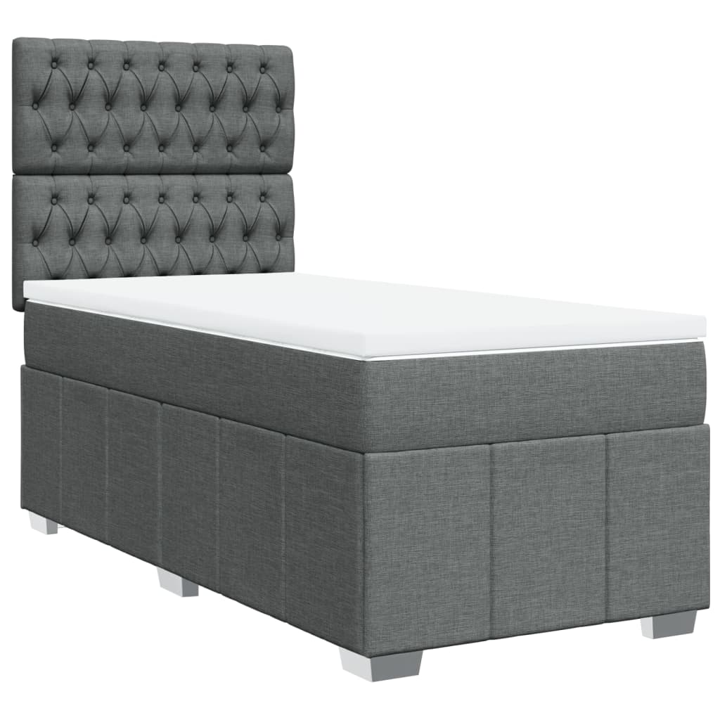 vidaXL Κρεβάτι Boxspring με Στρώμα Σκούρο Γκρι 90x200 εκ. Υφασμάτινο