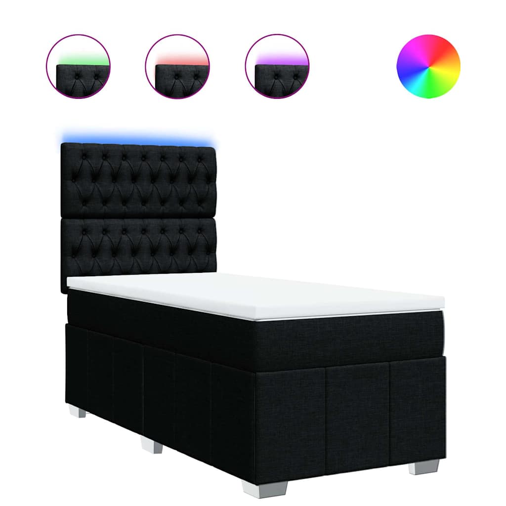 vidaXL Κρεβάτι Boxspring με Στρώμα Μαύρο 90x200 εκ. Υφασμάτινο