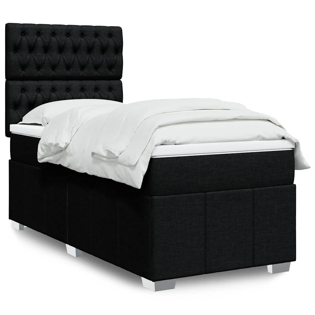 vidaXL Κρεβάτι Boxspring με Στρώμα Μαύρο 90x200 εκ. Υφασμάτινο