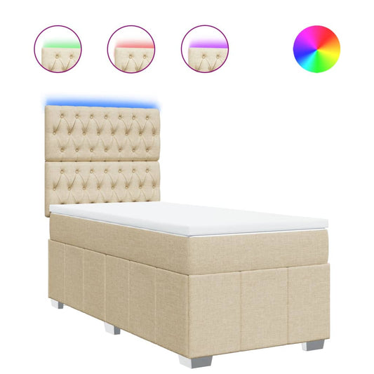 vidaXL Κρεβάτι Boxspring με Στρώμα Κρεμ 90x200 εκ.Υφασμάτινο