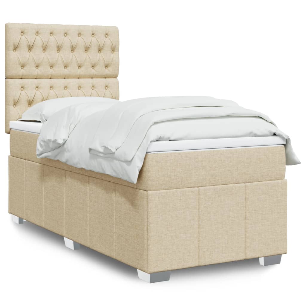 vidaXL Κρεβάτι Boxspring με Στρώμα Κρεμ 90x200 εκ.Υφασμάτινο