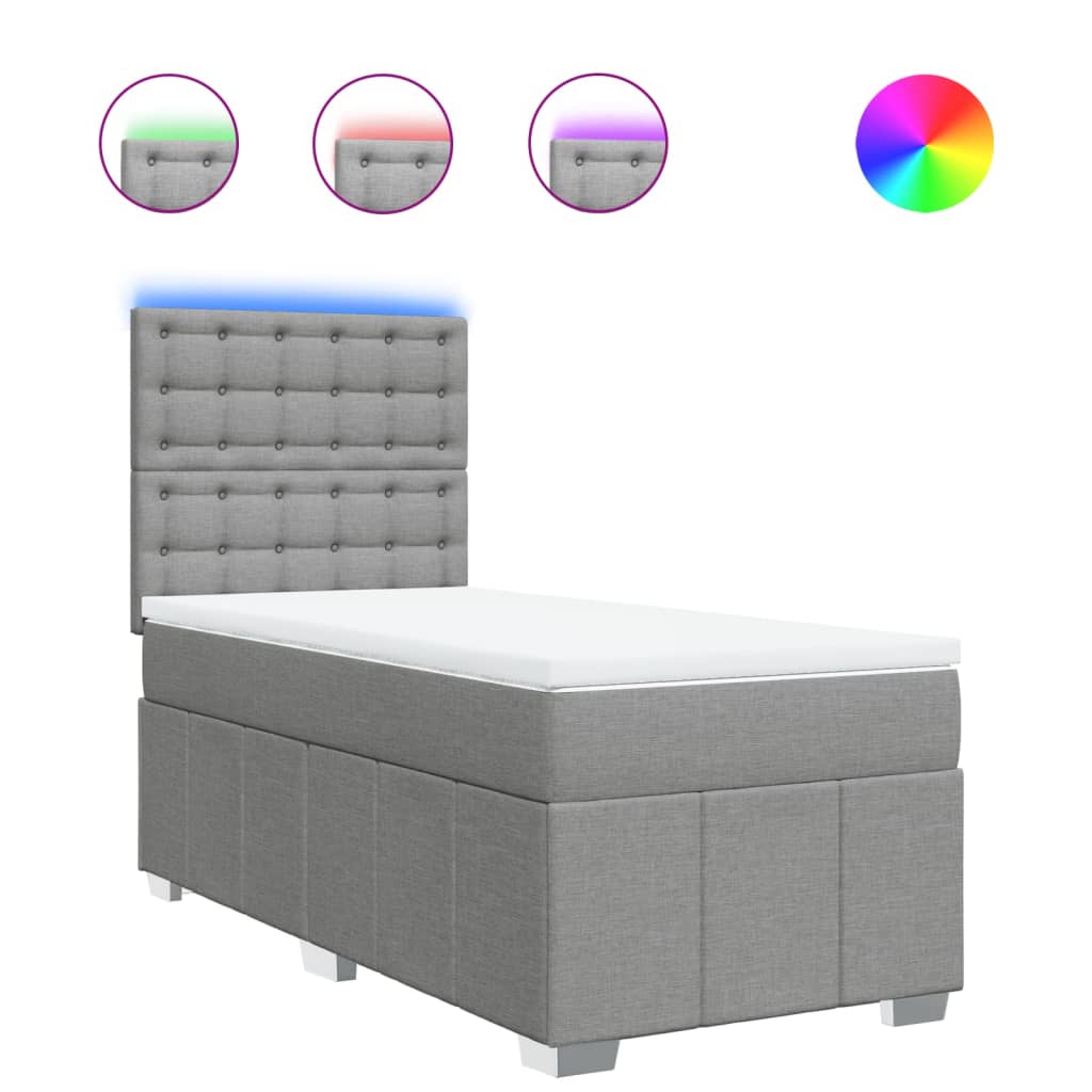 vidaXL Κρεβάτι Boxspring με Στρώμα Ανοιχτό Γκρι 90x200 εκ. Υφασμάτινο