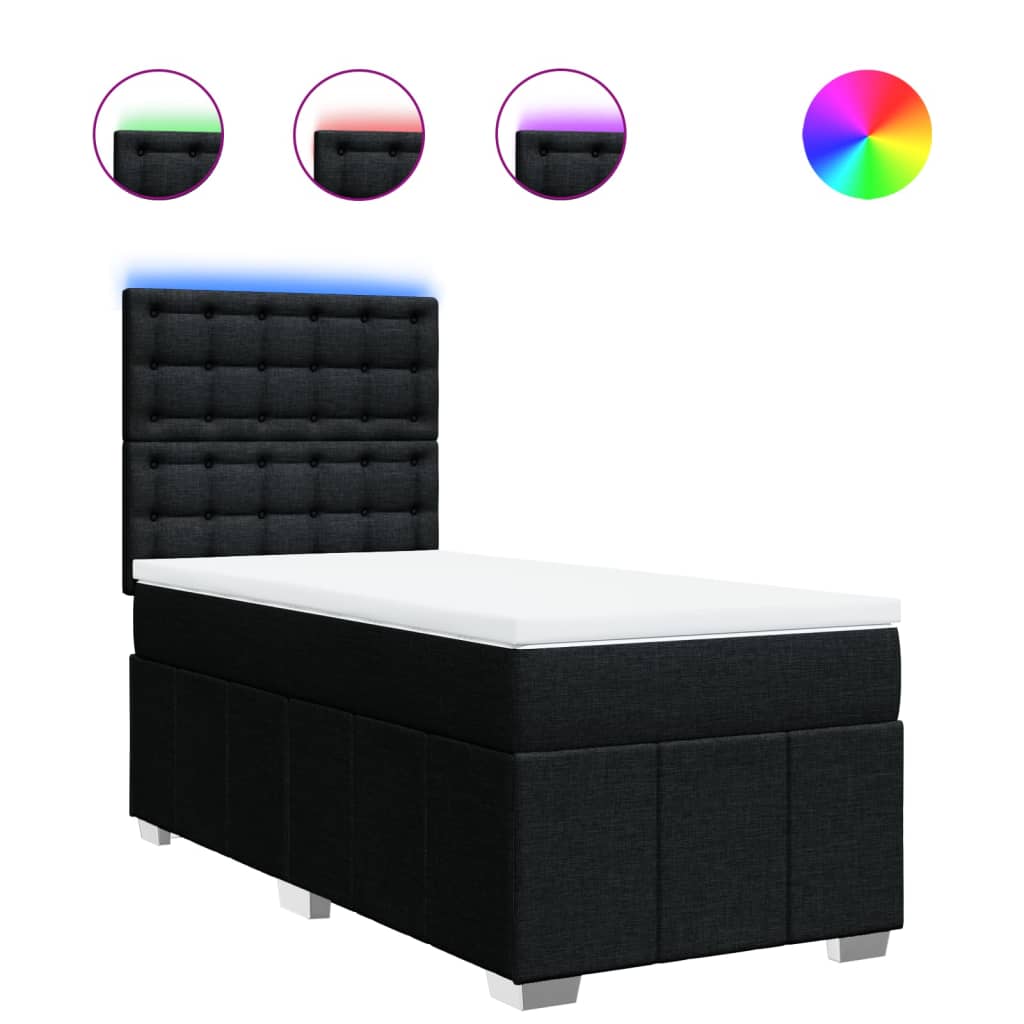 vidaXL Κρεβάτι Boxspring με Στρώμα Μαύρο 90x200 εκ. Υφασμάτινο