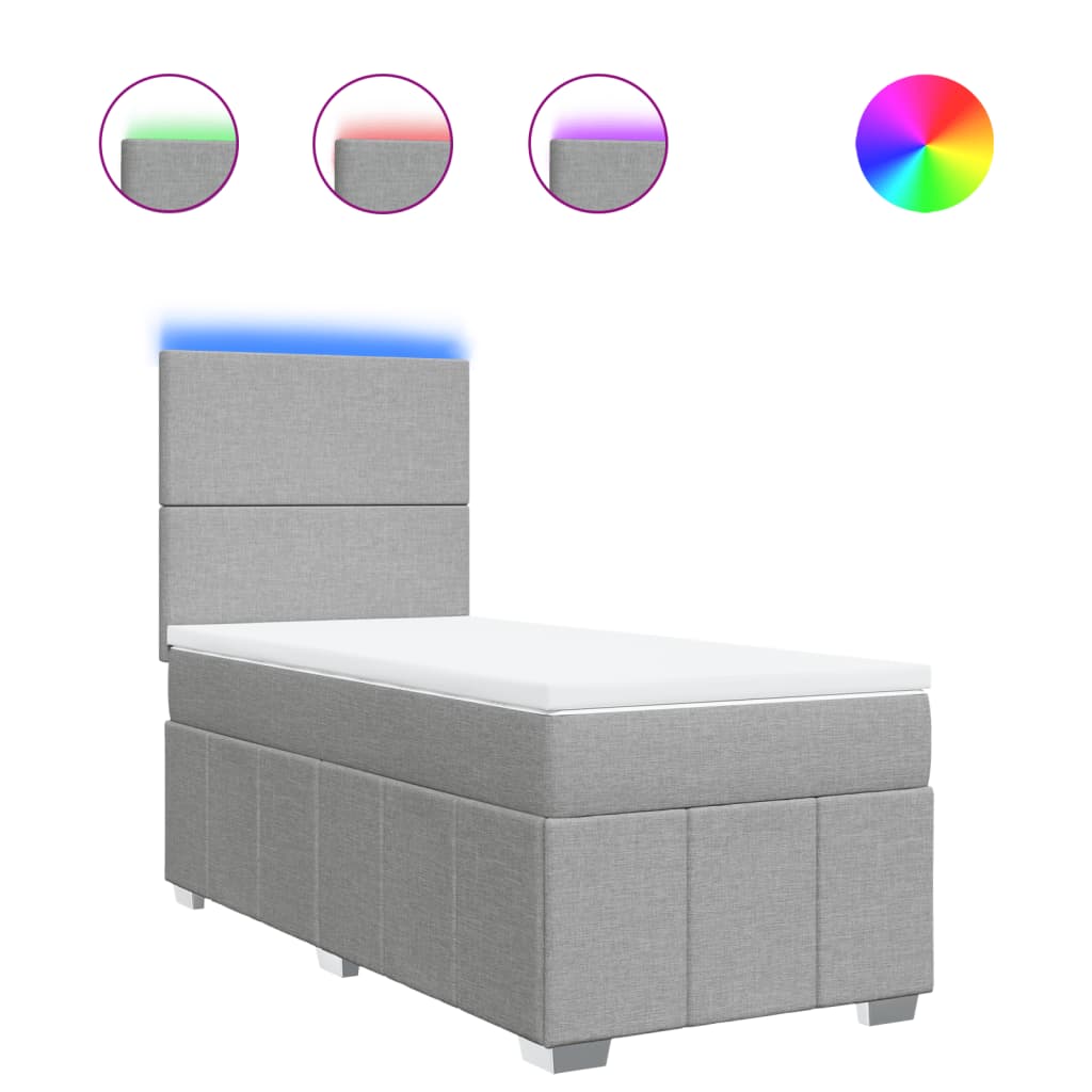 vidaXL Κρεβάτι Boxspring με Στρώμα Ανοιχτό Γκρι 100x200 εκ. Υφασμάτινο