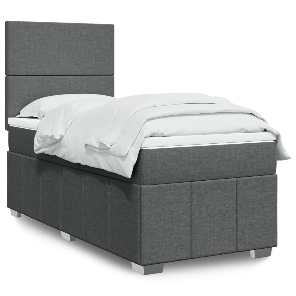 vidaXL Κρεβάτι Boxspring με Στρώμα Σκούρο Γκρι 100x200 εκ. Υφασμάτινο