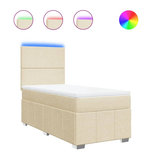 vidaXL Κρεβάτι Boxspring με Στρώμα Κρεμ 100 x 200 εκ. Υφασμάτινο