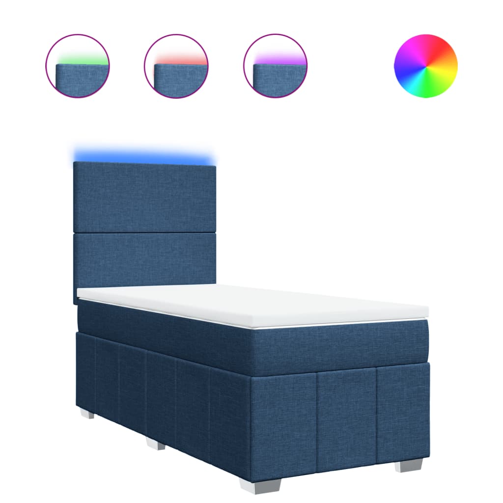 vidaXL Κρεβάτι Boxspring με Στρώμα Μπλε 100 x 200 εκ. Υφασμάτινο