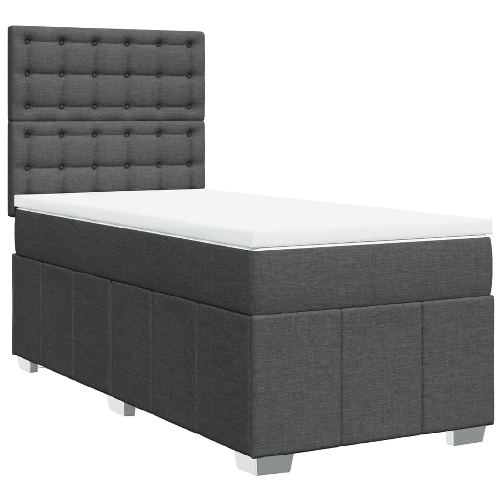 vidaXL Κρεβάτι Boxspring με Στρώμα Σκούρο Γκρι 100x200 εκ. Υφασμάτινο