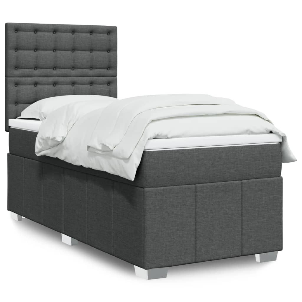 vidaXL Κρεβάτι Boxspring με Στρώμα Σκούρο Γκρι 100x200 εκ. Υφασμάτινο