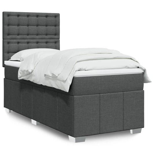 vidaXL Κρεβάτι Boxspring με Στρώμα Σκούρο Γκρι 100x200 εκ. Υφασμάτινο