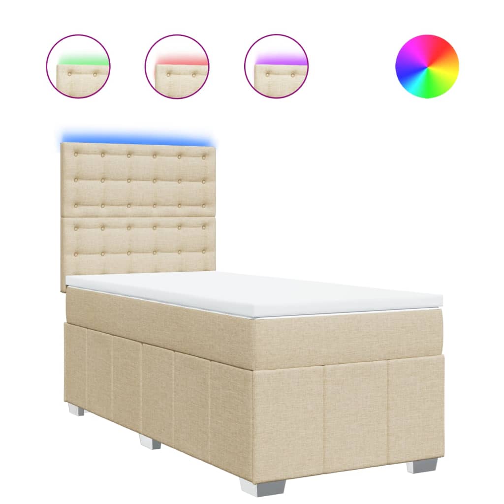 vidaXL Κρεβάτι Boxspring με Στρώμα Κρεμ 100 x 200 εκ. Υφασμάτινο