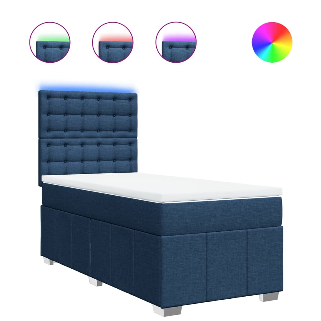vidaXL Κρεβάτι Boxspring με Στρώμα Μπλε 100 x 200 εκ. Υφασμάτινο