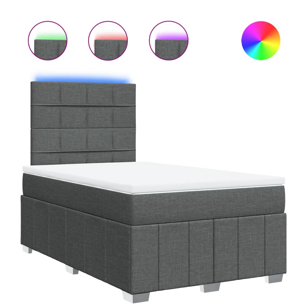 vidaXL Κρεβάτι Boxspring με Στρώμα Σκούρο Γκρι 120x190 εκ Υφασμάτινο