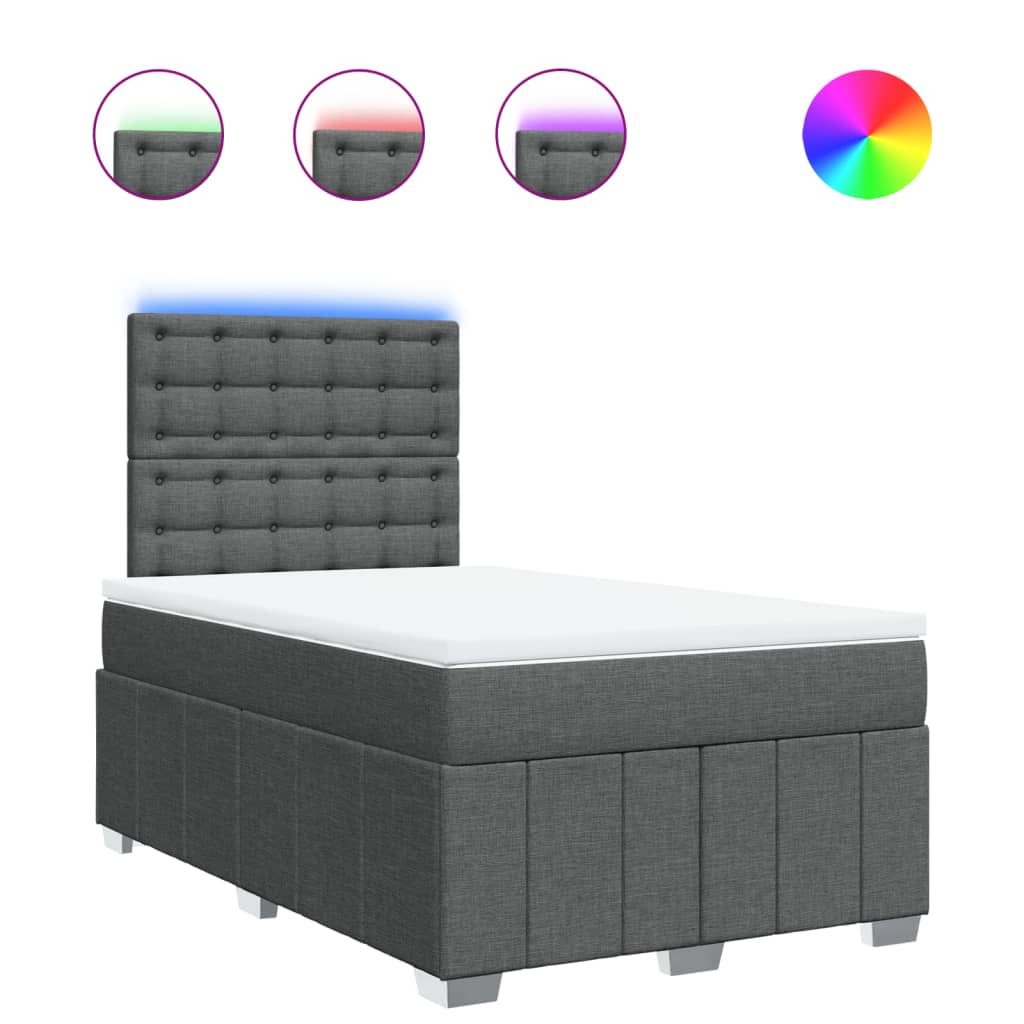 vidaXL Κρεβάτι Boxspring με Στρώμα Σκούρο Γκρι 120x190 εκ Υφασμάτινο