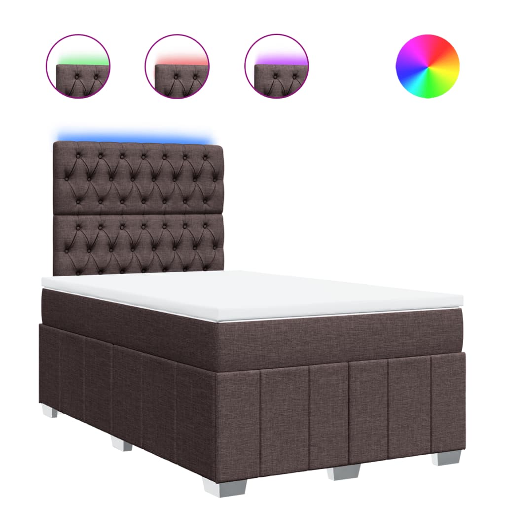 vidaXL Κρεβάτι Boxspring με Στρώμα Σκούρο Καφέ 120x200 εκ. Υφασμάτινο