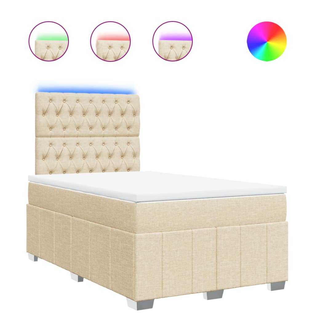 vidaXL Κρεβάτι Boxspring με Στρώμα Κρεμ 120x200 εκ. Υφασμάτινο