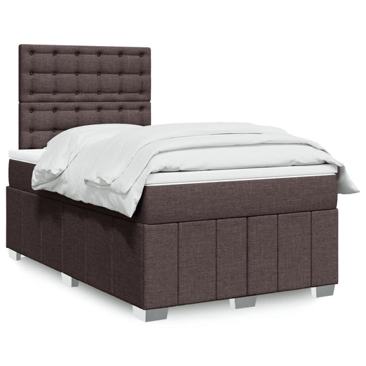 vidaXL Κρεβάτι Boxspring με Στρώμα Σκούρο Καφέ 120x200 εκ. Υφασμάτινο