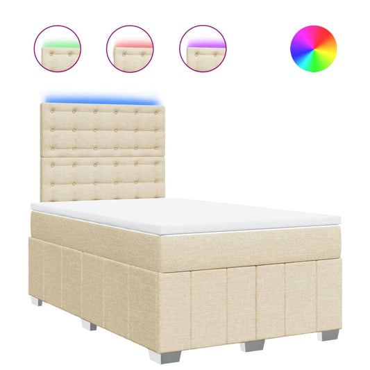 vidaXL Κρεβάτι Boxspring με Στρώμα Κρεμ 120x200 εκ. Υφασμάτινο