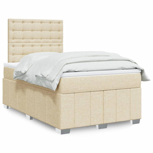 vidaXL Κρεβάτι Boxspring με Στρώμα Κρεμ 120x200 εκ. Υφασμάτινο