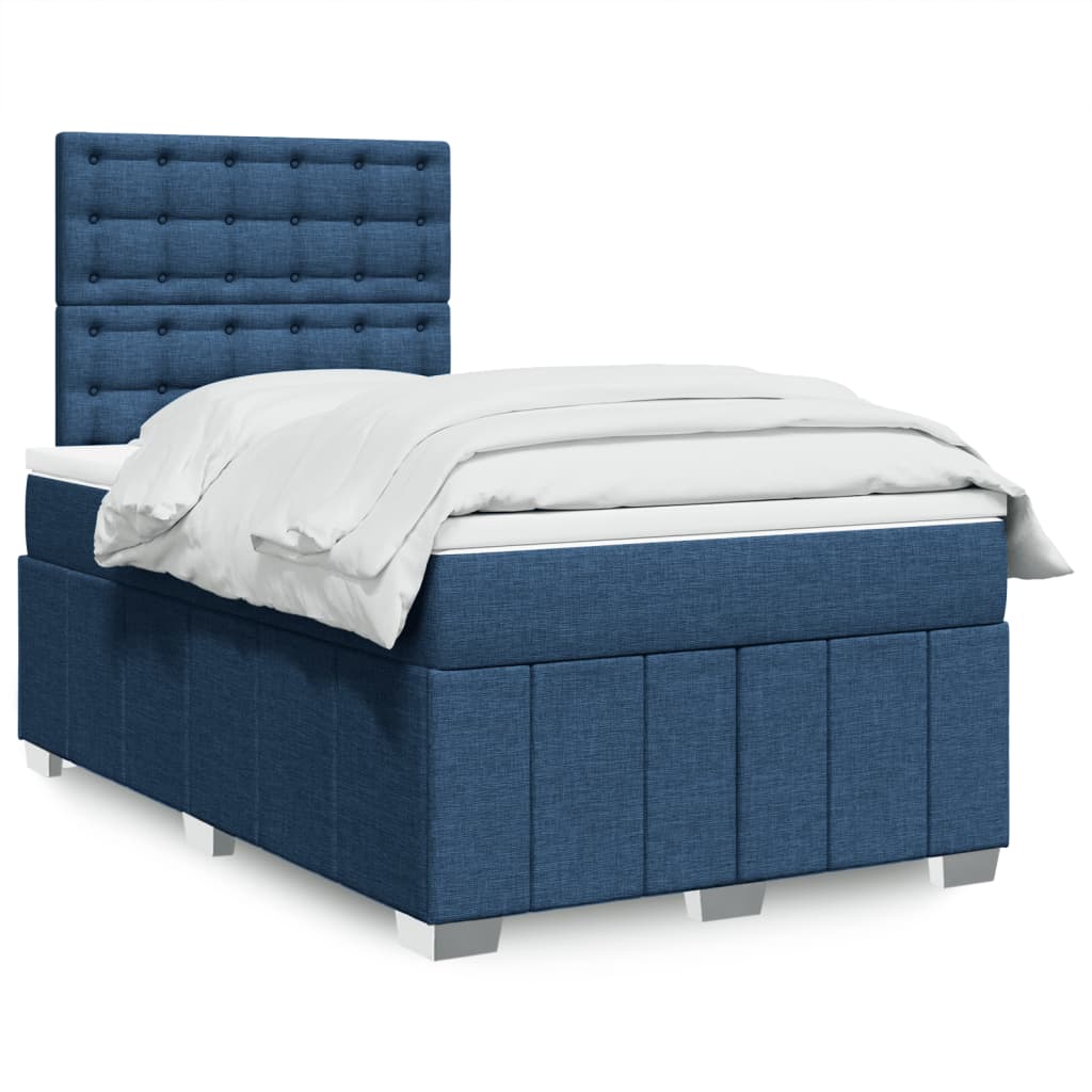 vidaXL Κρεβάτι Boxspring με Στρώμα Μπλε 120x200 εκ. Υφασμάτινο
