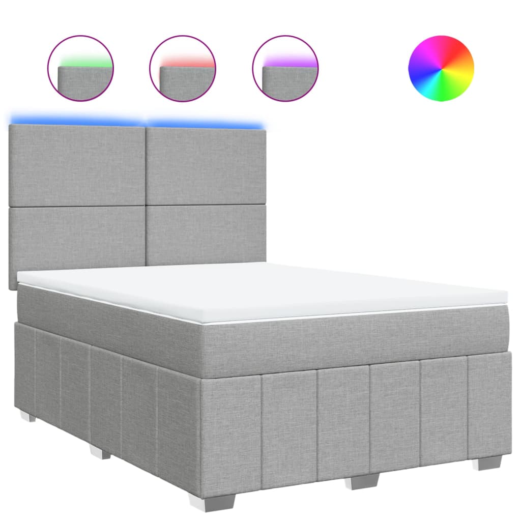 vidaXL Κρεβάτι Boxspring με Στρώμα Ανοιχτό Γκρι 140x190 εκ. Υφασμάτινο
