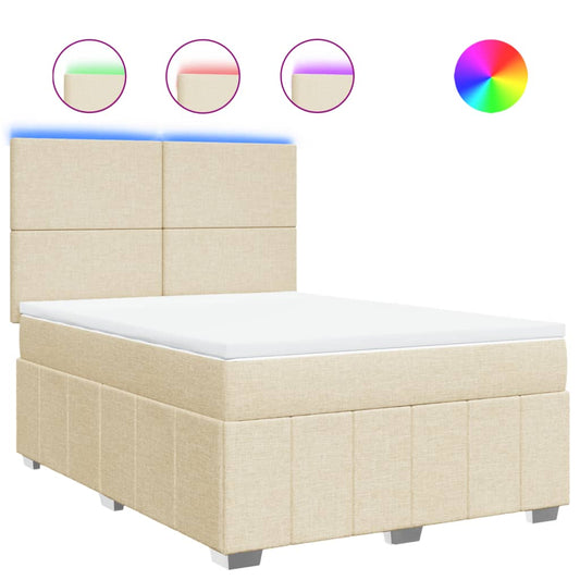 vidaXL Κρεβάτι Boxspring με Στρώμα Κρεμ 140x190 εκ. Υφασμάτινο