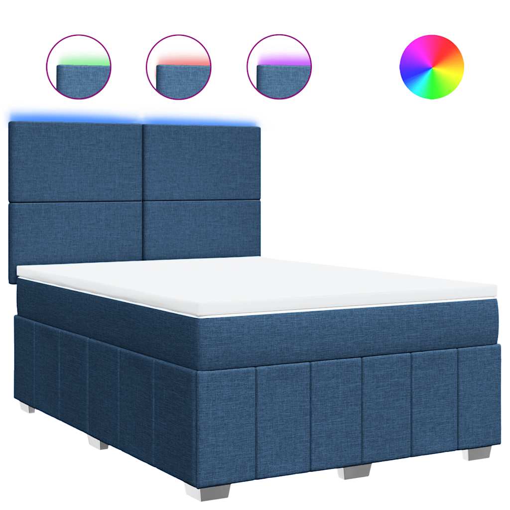 vidaXL Κρεβάτι Boxspring με Στρώμα Μπλε 140x190 εκ. Υφασμάτινο