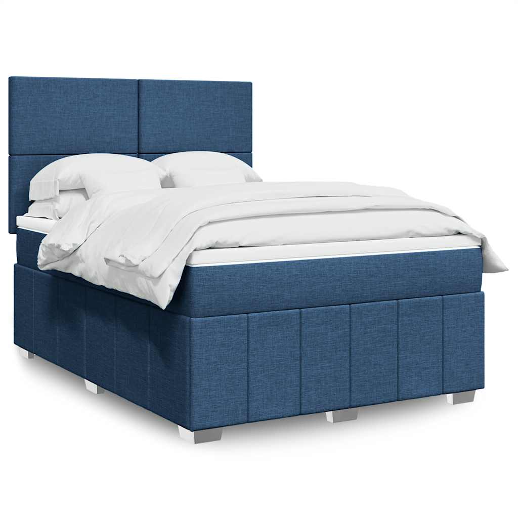 vidaXL Κρεβάτι Boxspring με Στρώμα Μπλε 140x190 εκ. Υφασμάτινο