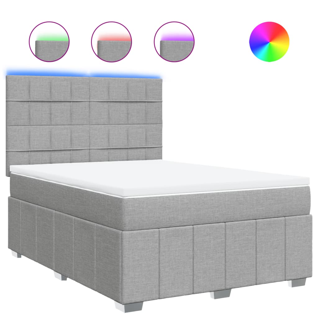 vidaXL Κρεβάτι Boxspring με Στρώμα Ανοιχτό Γκρι 140x190 εκ. Υφασμάτινο