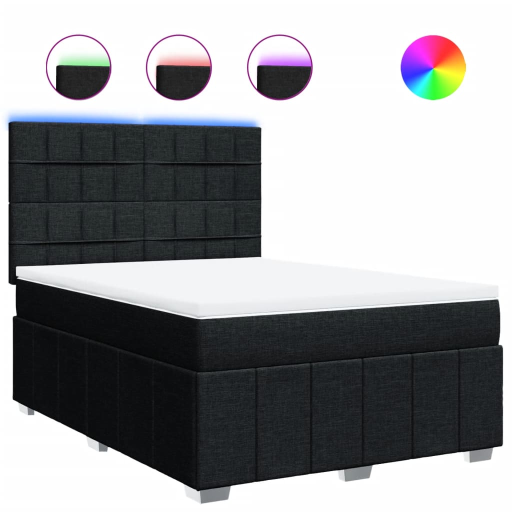 vidaXL Κρεβάτι Boxspring με Στρώμα Μαύρο 140x190 εκ. Υφασμάτινο