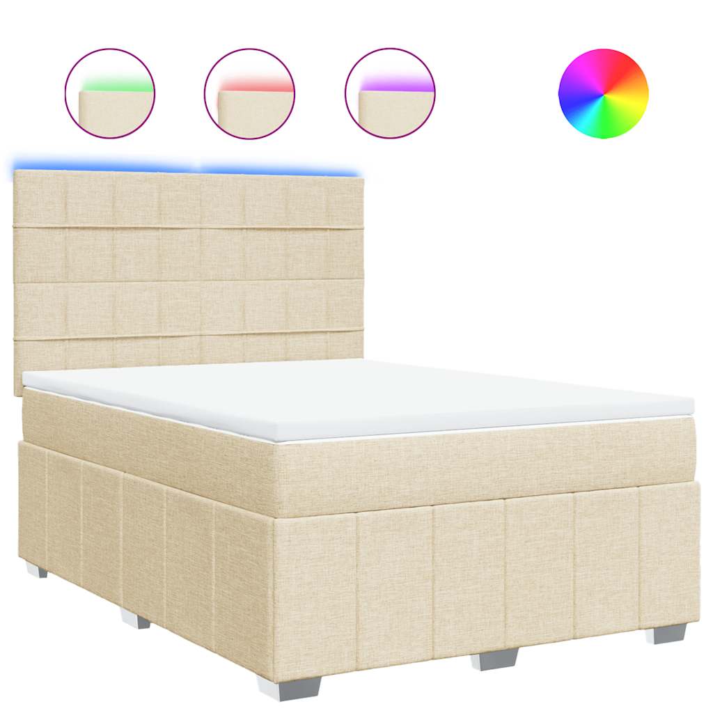 vidaXL Κρεβάτι Boxspring με Στρώμα Κρεμ 140x190 εκ. Υφασμάτινο