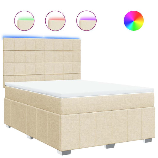 vidaXL Κρεβάτι Boxspring με Στρώμα Κρεμ 140x190 εκ. Υφασμάτινο