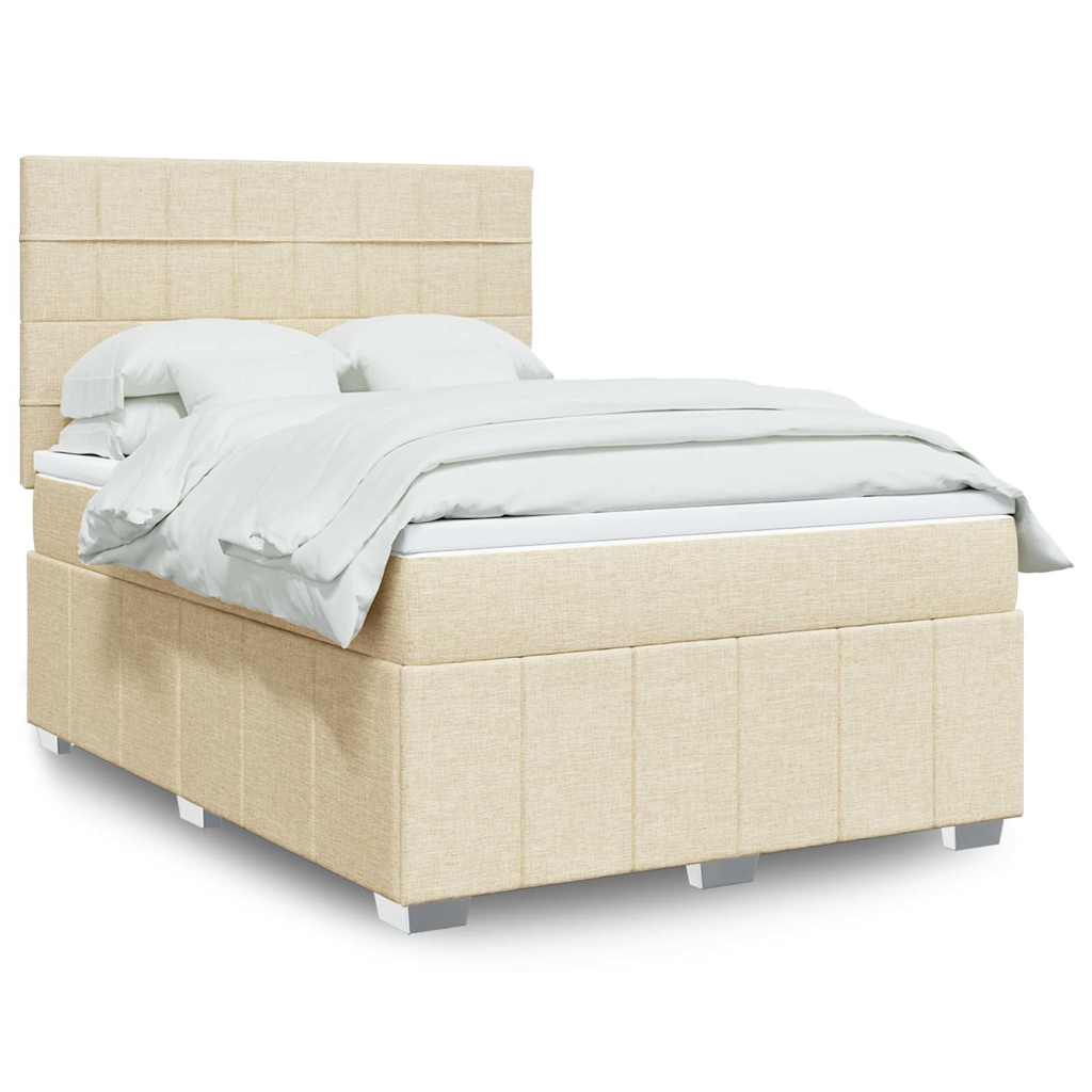 vidaXL Κρεβάτι Boxspring με Στρώμα Κρεμ 140x190 εκ. Υφασμάτινο
