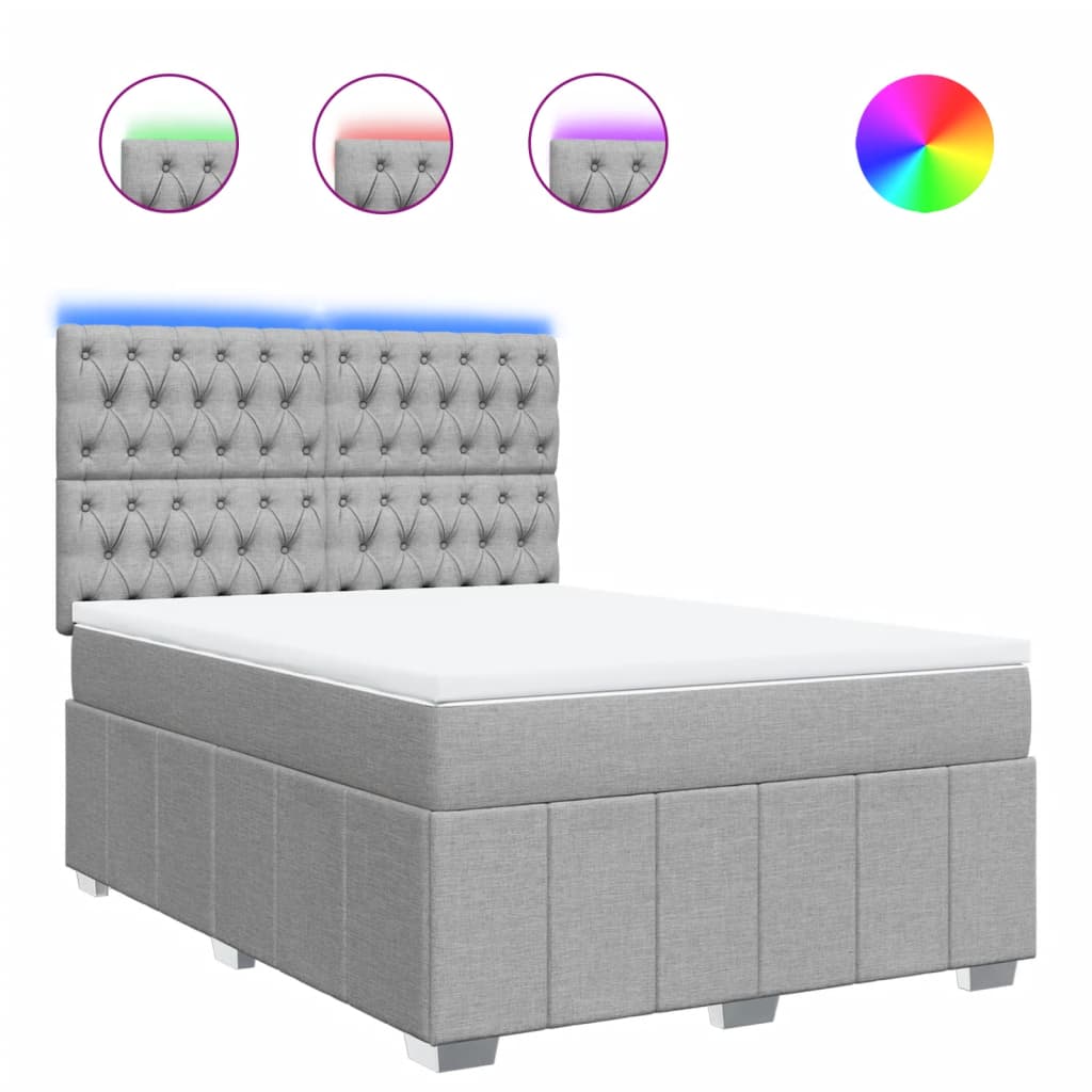 vidaXL Κρεβάτι Boxspring με Στρώμα Ανοιχτό Γκρι 140x190 εκ. Υφασμάτινο