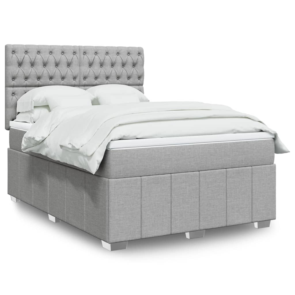 vidaXL Κρεβάτι Boxspring με Στρώμα Ανοιχτό Γκρι 140x190 εκ. Υφασμάτινο