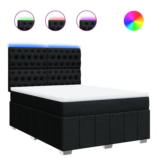 vidaXL Κρεβάτι Boxspring με Στρώμα Μαύρο 140x190 εκ. Υφασμάτινο