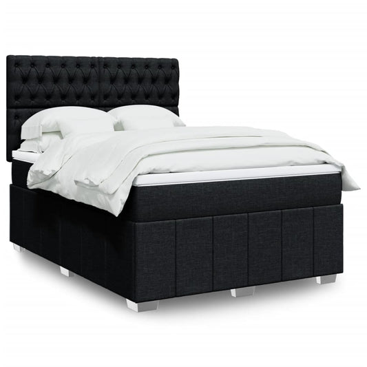 vidaXL Κρεβάτι Boxspring με Στρώμα Μαύρο 140x190 εκ. Υφασμάτινο