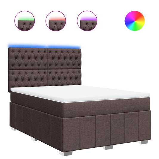 vidaXL Κρεβάτι Boxspring με Στρώμα Σκούρο Καφέ 140x190 εκ. Υφασμάτινο