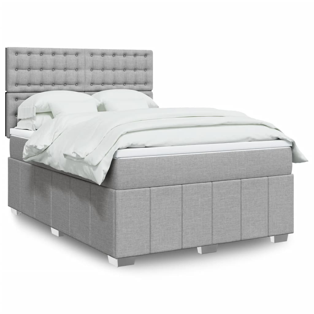 vidaXL Κρεβάτι Boxspring με Στρώμα Ανοιχτό Γκρι 140x190 εκ. Υφασμάτινο