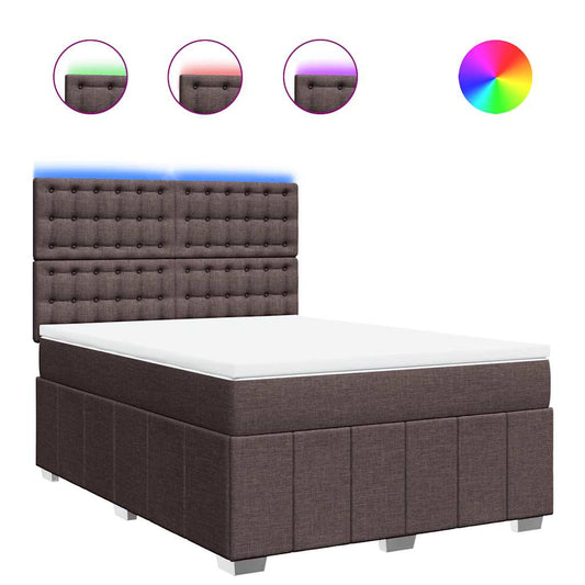 vidaXL Κρεβάτι Boxspring με Στρώμα Σκούρο Καφέ 140x190 εκ. Υφασμάτινο
