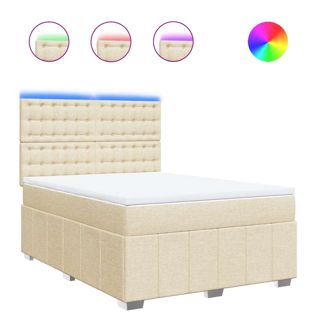 vidaXL Κρεβάτι Boxspring με Στρώμα Κρεμ 140x190 εκ. Υφασμάτινο