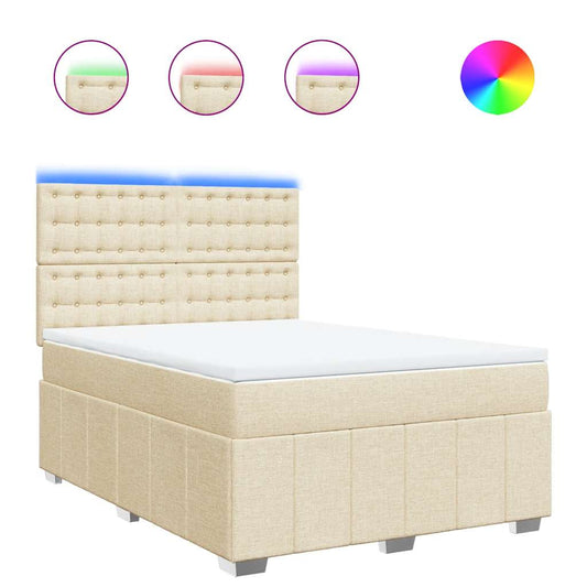 vidaXL Κρεβάτι Boxspring με Στρώμα Κρεμ 140x190 εκ. Υφασμάτινο