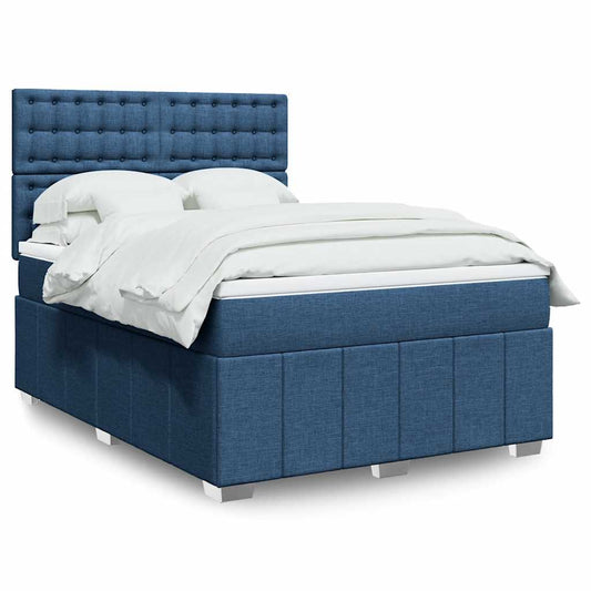 vidaXL Κρεβάτι Boxspring με Στρώμα Μπλε 140x190 εκ. Υφασμάτινο